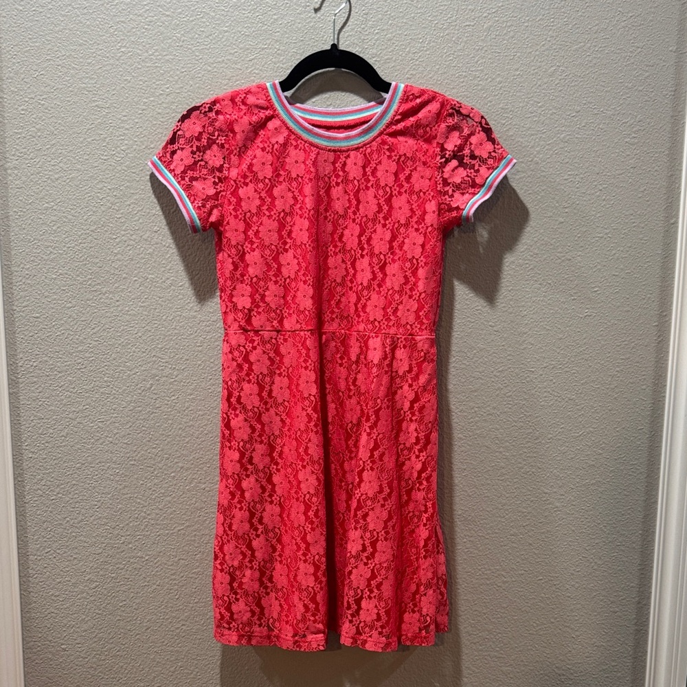 🌸💖 Wonder Nation Charming Pink Lace Kids Dress – SZ L 👗✨